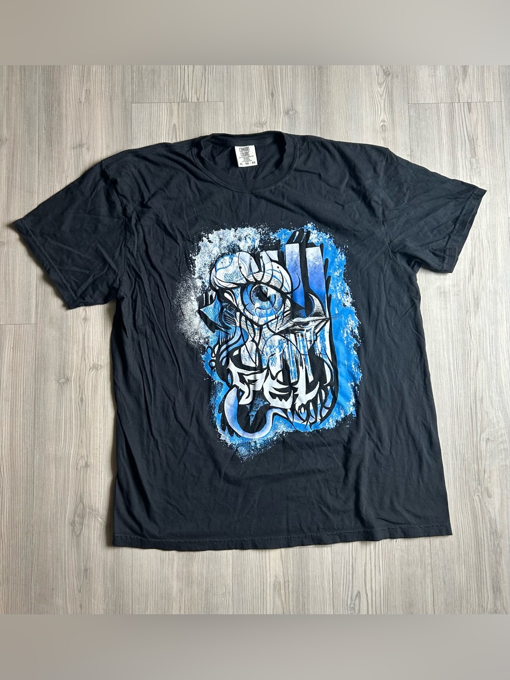 Comfort Colors Black Tee with Blue & White Graphic